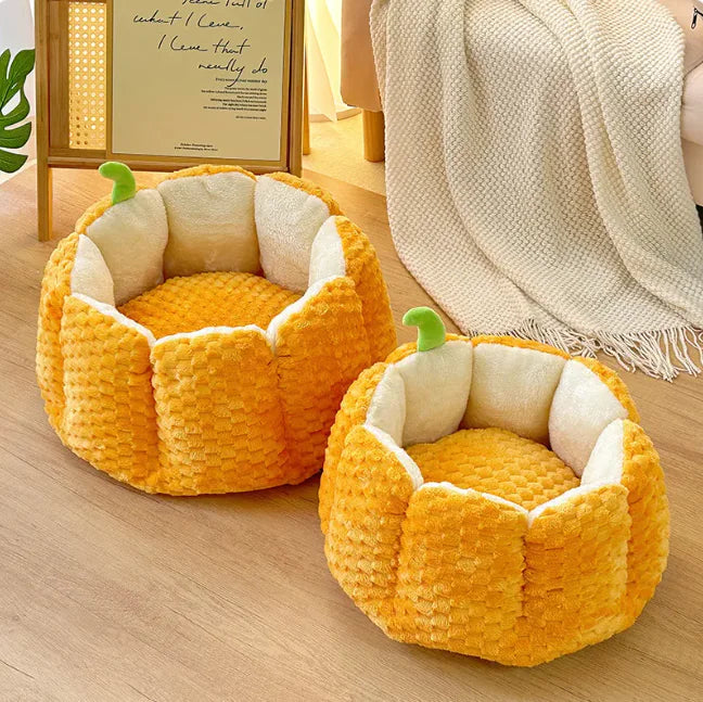 Pumpkin Plush Pet Bed - Cozy Cat Mat, All-Season Use