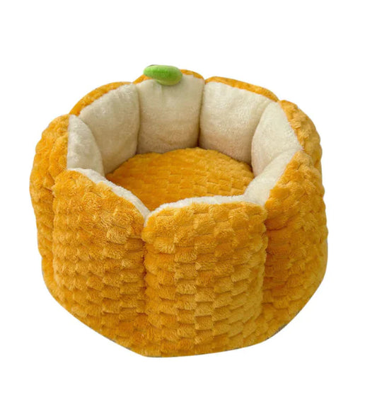 Pumpkin Plush Pet Bed - Cozy Cat Mat, All-Season Use